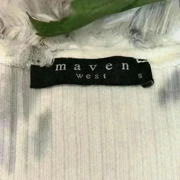 Maven West Gray Tie Dye knit Sheer Sleeve Plunge Neckline Folk Lore Top, S - Picture 5 of 12